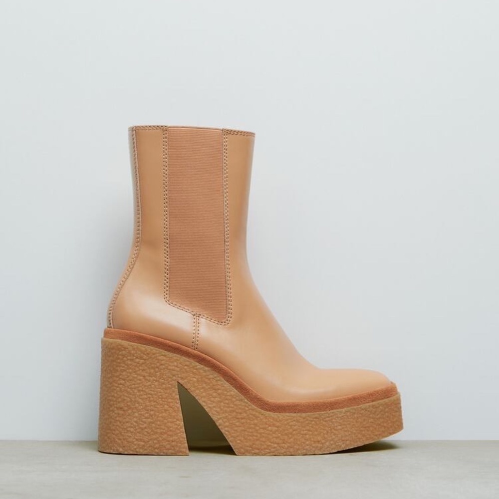 Zara Leather Platform Crepe Sole Boots - Sand EU40/US9